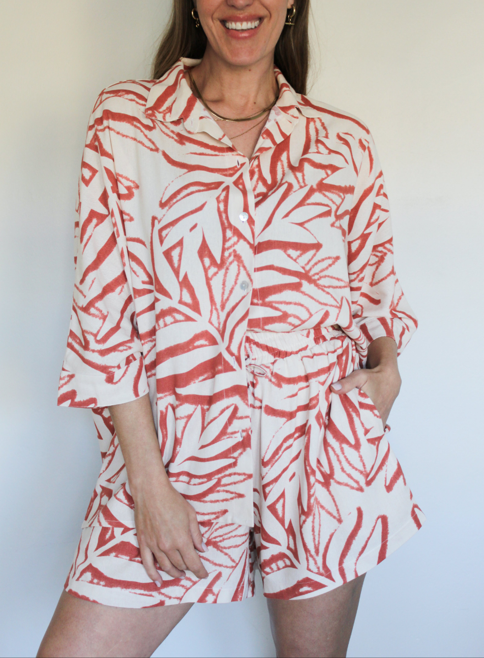 Ropa linen-blend shorts (rusty leaves)