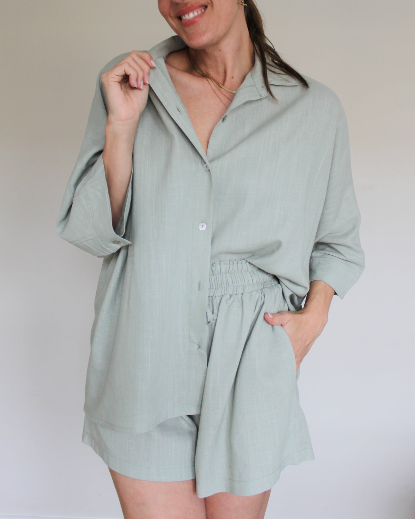 Ropa linen-blend short set (sage)