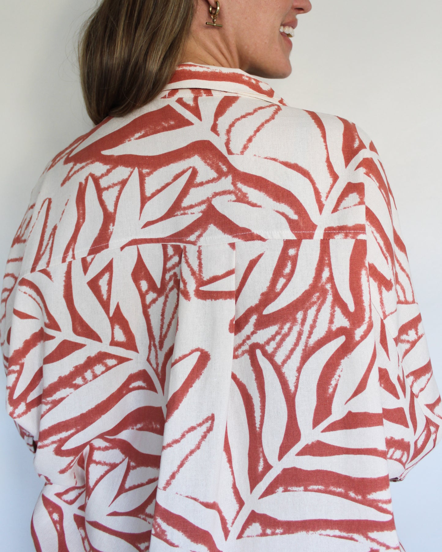 Ropa linen-blend short set (rusty leaves)