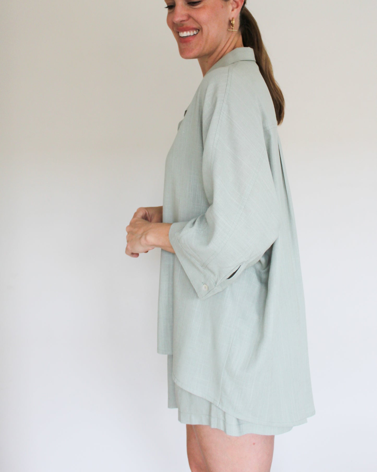 Ropa linen-blend short set (sage)