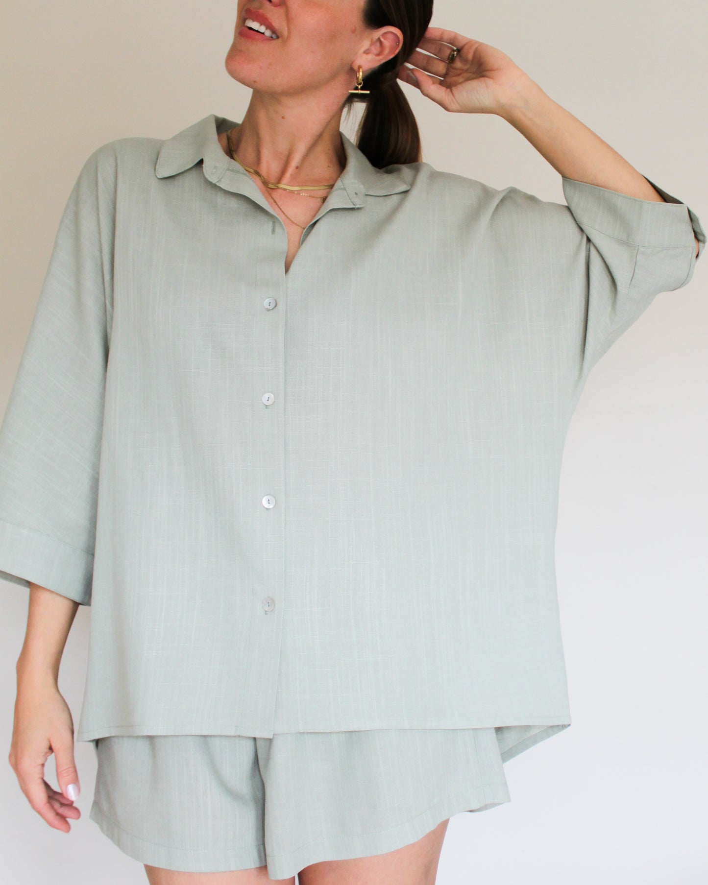 Ropa linen-blend short set (sage)