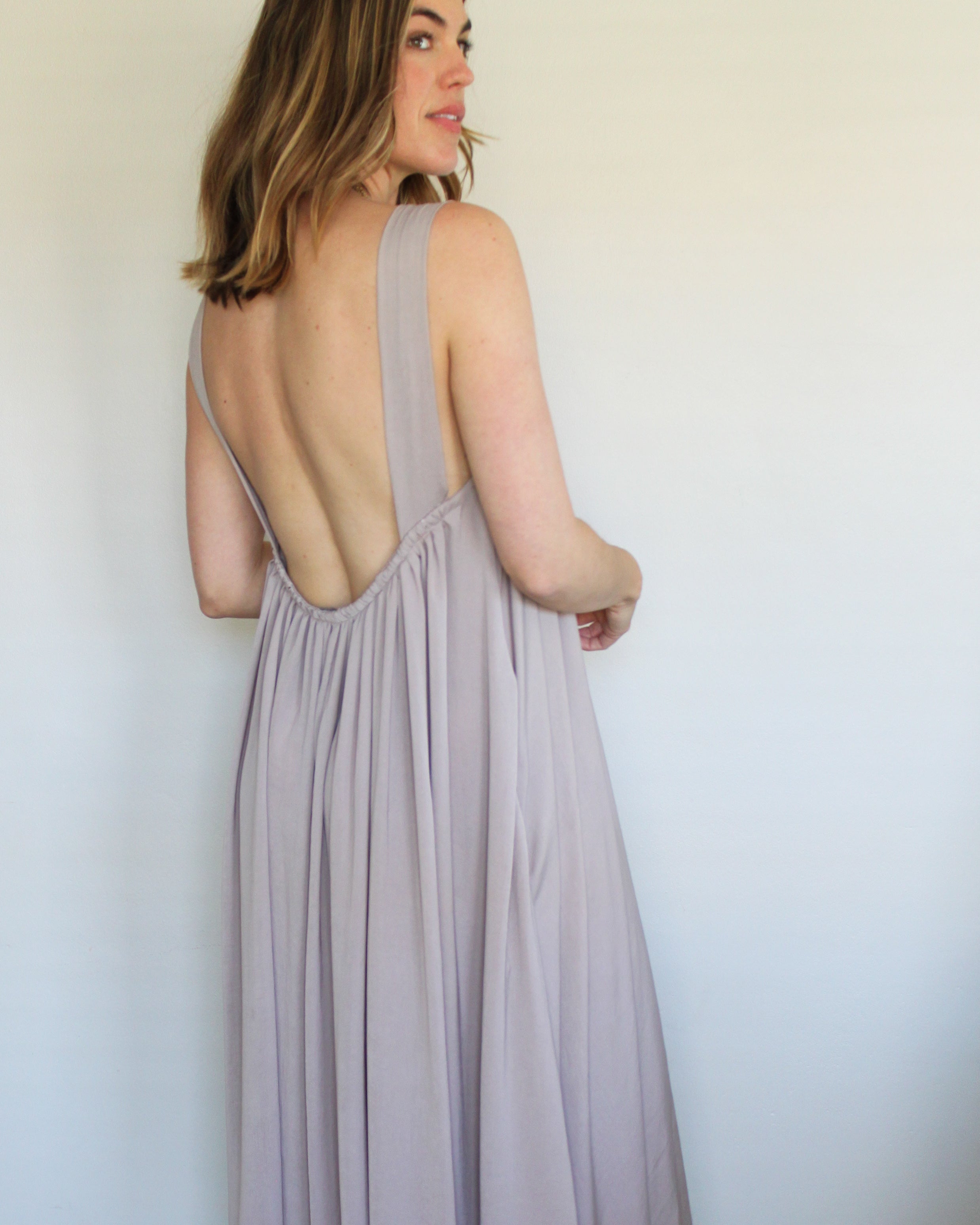 Anaisa Asymmetric Neckline Draped Maxi Dress Oyster main image 1