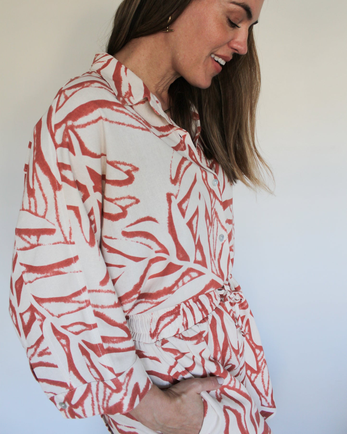 Ropa linen-blend shirt (rusty leaves)