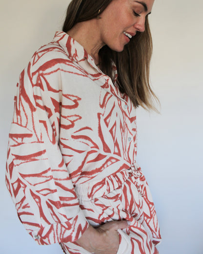 Ropa linen-blend shirt (rusty leaves)
