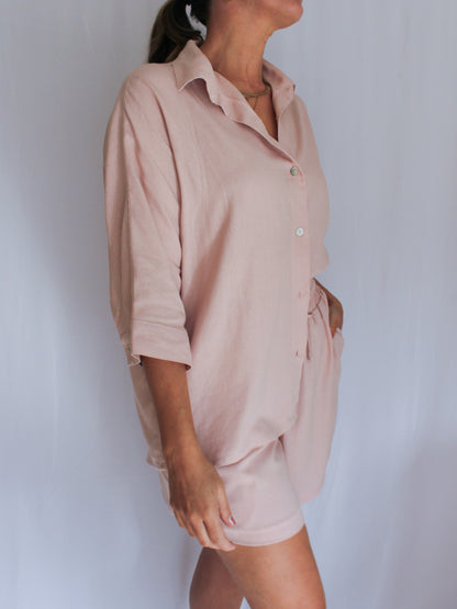 Ropa linen-blend short set (blush)