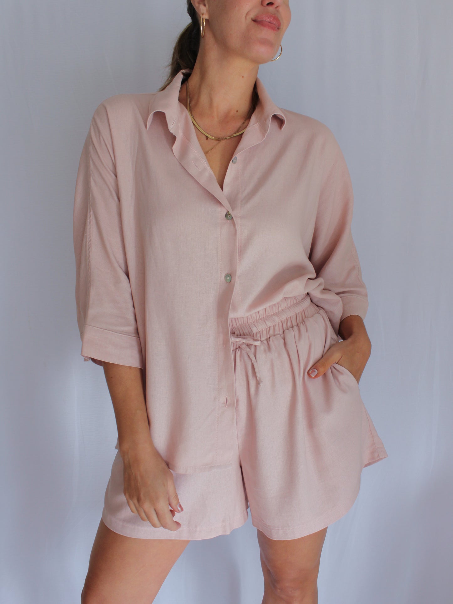 Ropa linen-blend short set (blush)