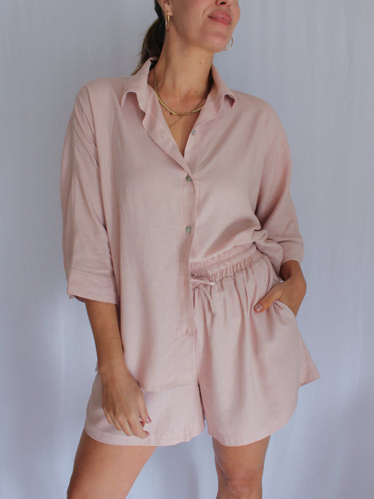Ropa linen-blend short set (blush)