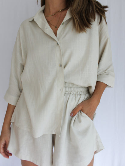 Ropa linen-blend shirt (buttercream)