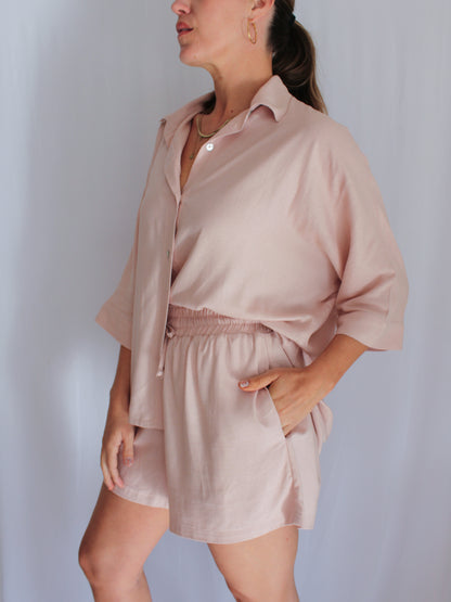 Ropa linen-blend short set (blush)