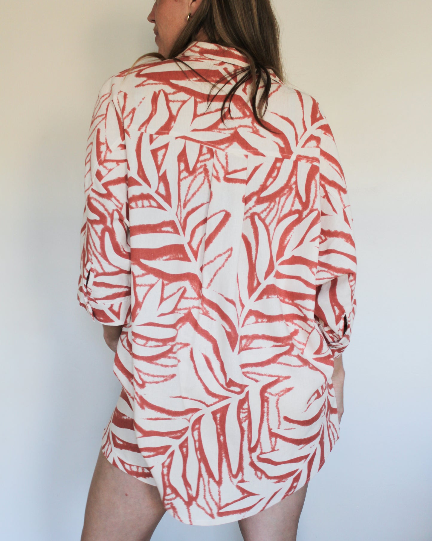 Ropa linen-blend short set (rusty leaves)