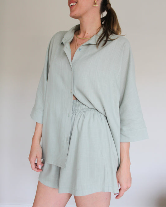 Ropa linen-blend short set (sage)