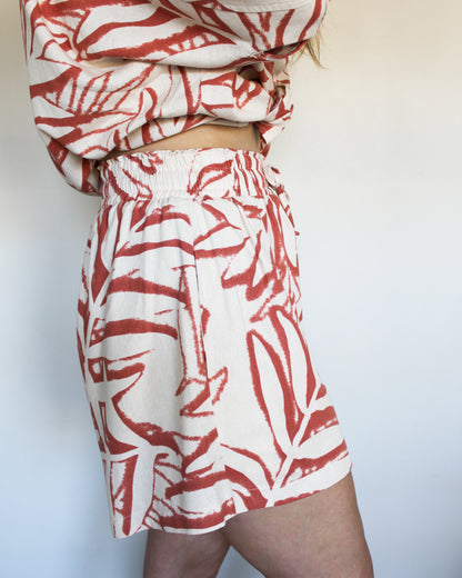 Ropa linen-blend short set (rusty leaves)