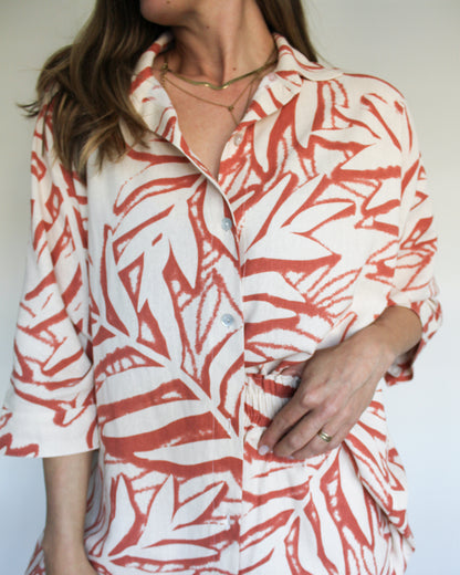 Ropa linen-blend short set (rusty leaves)