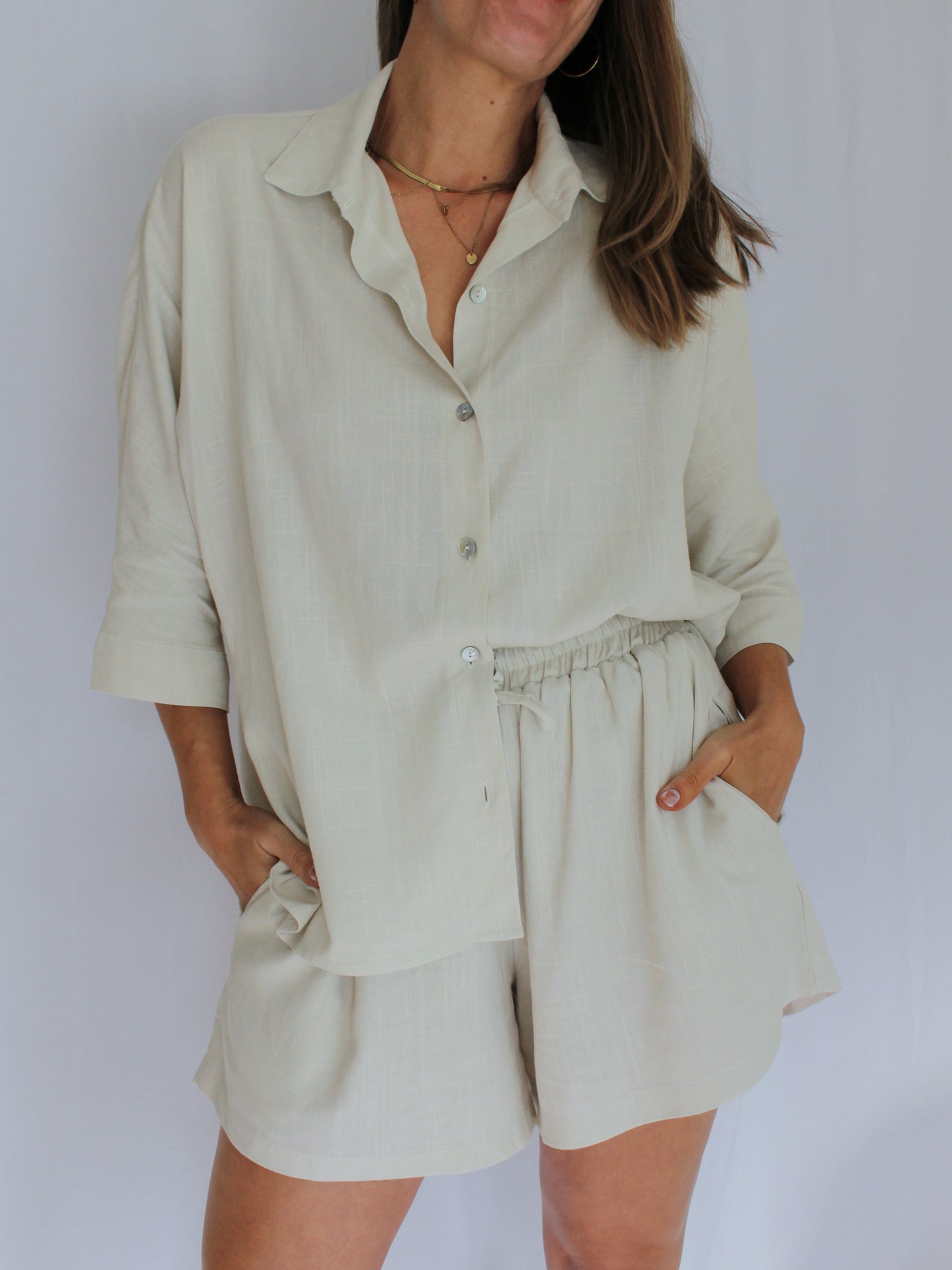 Ropa linen-blend short set (buttercream)