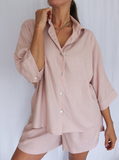 Ropa linen-blend short set (blush)