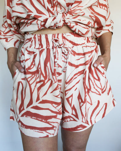 Ropa linen-blend short set (rusty leaves)