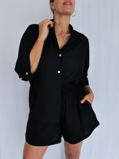 Ropa linen-blend short set (black)