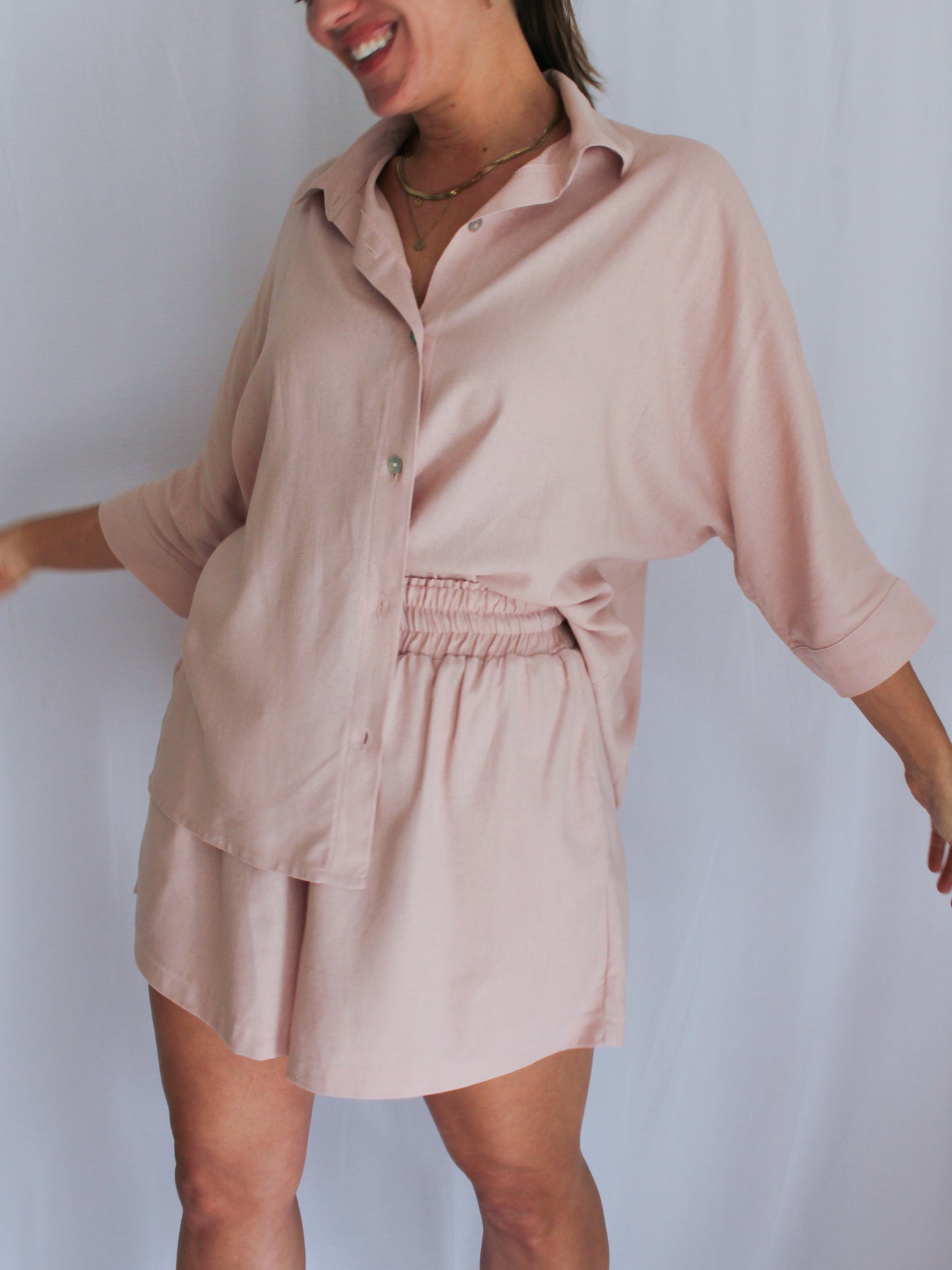 Ropa linen-blend short set (blush)