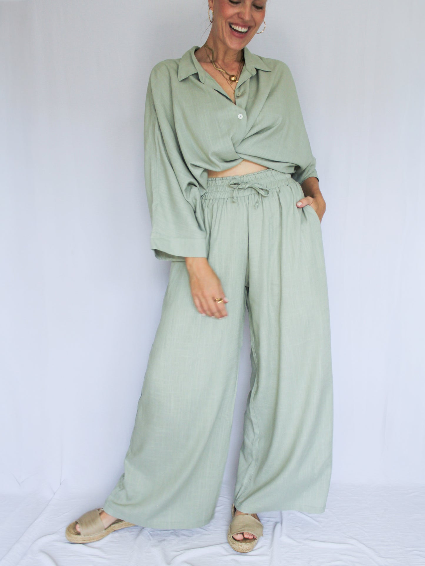 Ropa linen-blend pants (sage)