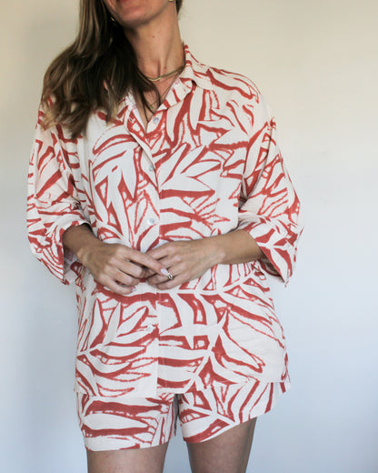 Ropa linen-blend short set (rusty leaves)