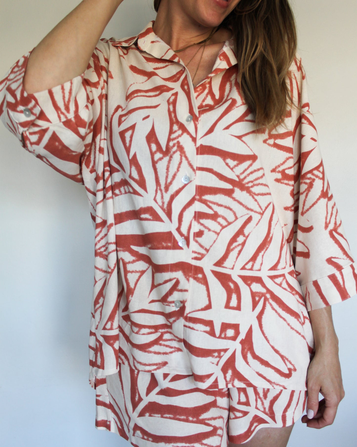 Ropa linen-blend shirt (rusty leaves)