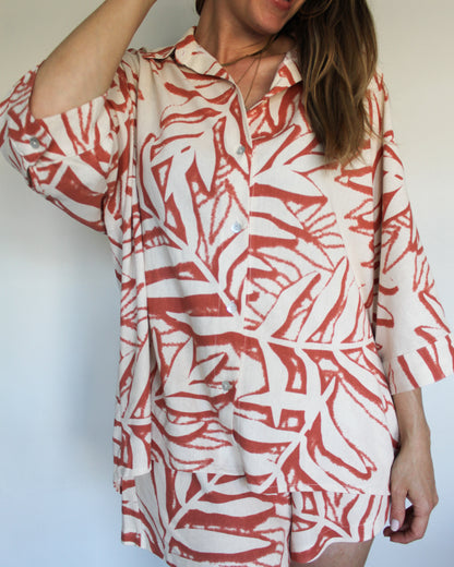 Ropa linen-blend shirt (rusty leaves)