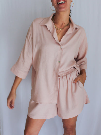 Ropa linen-blend short set (blush)