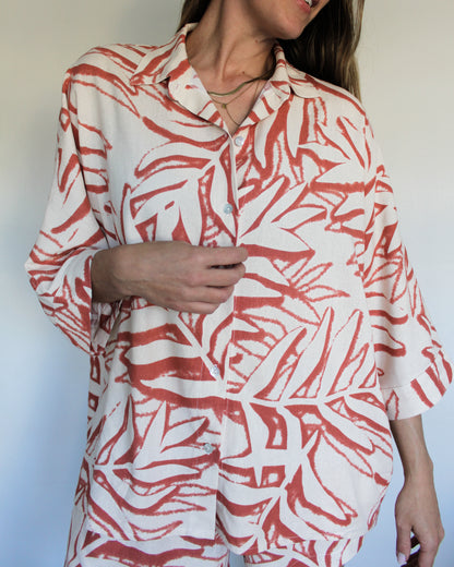 Ropa linen-blend short set (rusty leaves)