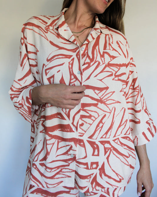 Ropa linen-blend shirt (rusty leaves)