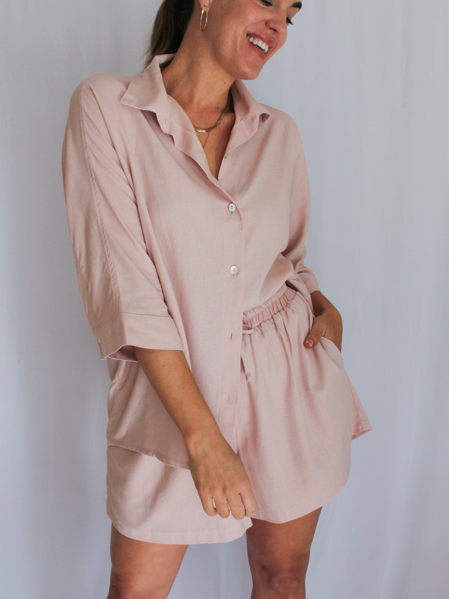 Ropa linen-blend short set (blush)
