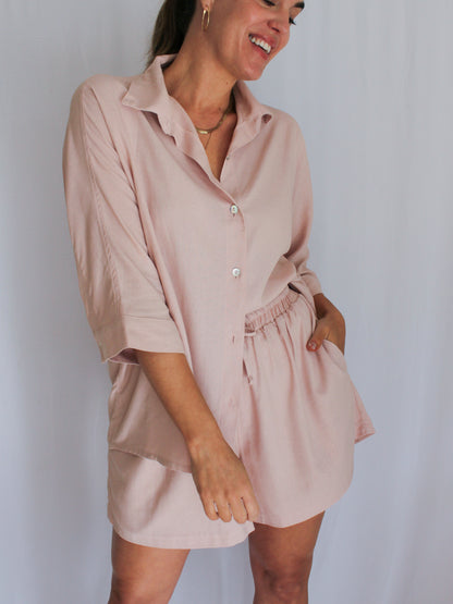 Ropa linen-blend short set (blush)