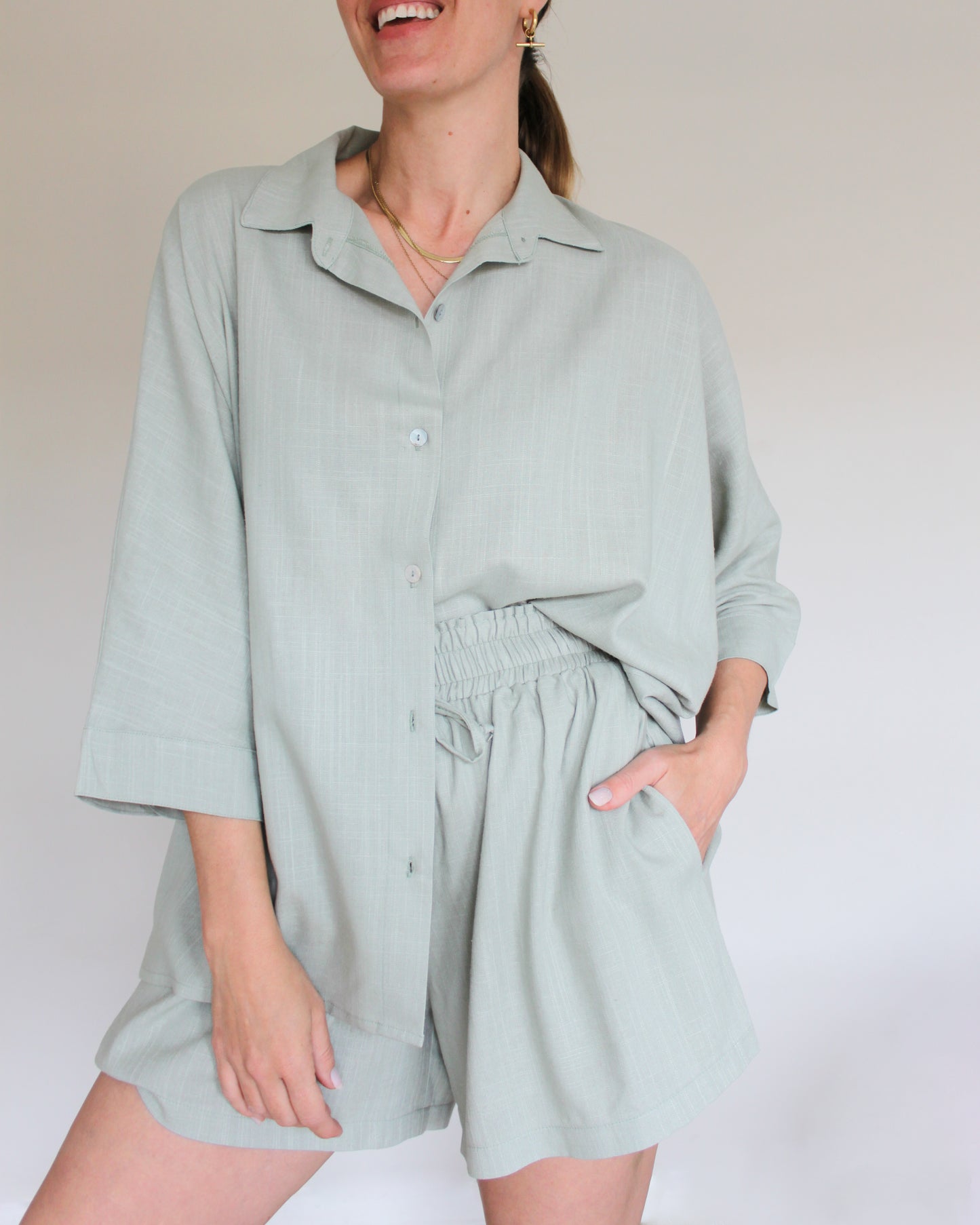 Ropa linen-blend short set (sage)